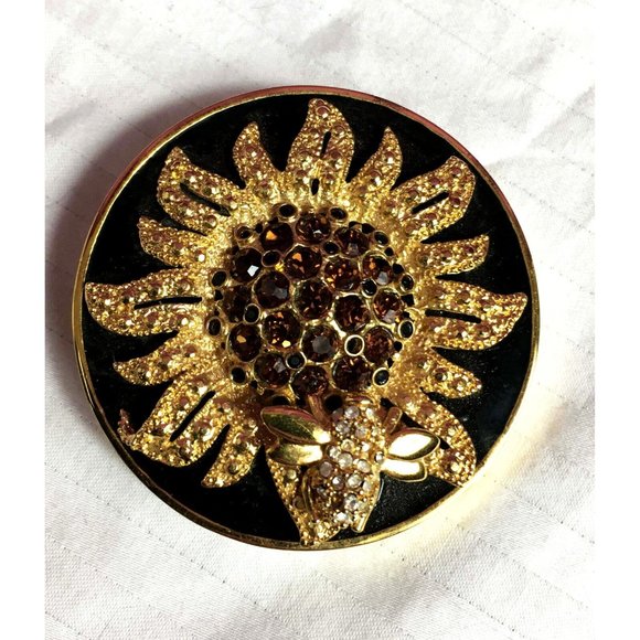 Jewelry Rare Vintage St John Honey Bee Sunflower Mirror Compact Case
